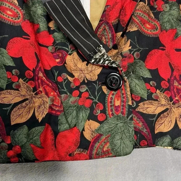 Vintage Patchwork Tapestry Reversible Artsy Boxy Cropped Blazer Jacket Sz L - Picture 13 of 16
